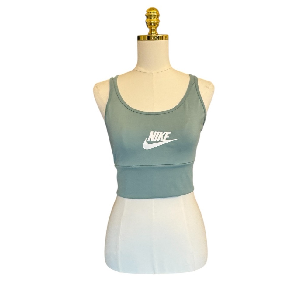 Nike Dri-FIT Longline Sports Bra Crop Top Sage Green Strappy Back L/XL